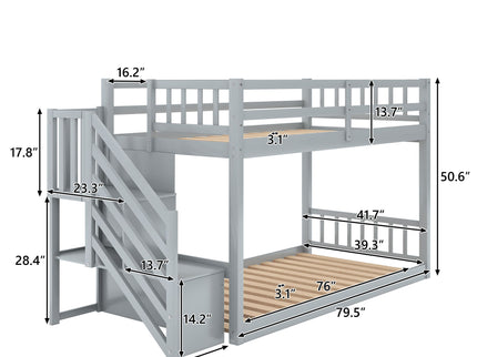 Twin Over Twin Floor Bunk Bed, Ladder With Storage