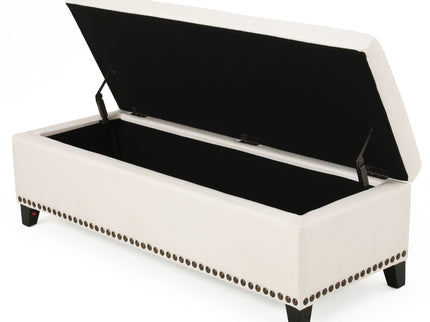 Upholstered Storage Ottoman With Nailhead Trim - Beige