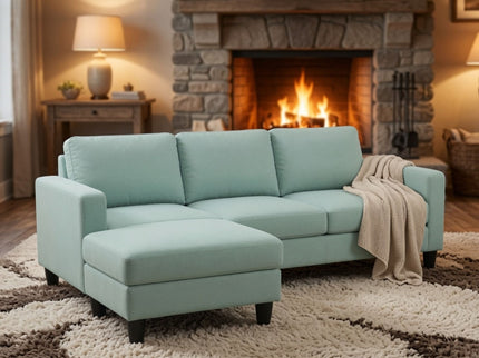 L - Shaped Sectional Sofa With Left Chaise & Ottoman - Pale Green