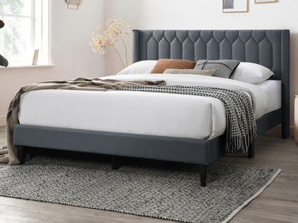 Platform Bed With Diamond Tufted Headboard
