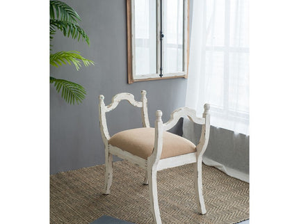 Harlow - Bench, Farmhouse / French Country Style Vanity Chair - Beige / White