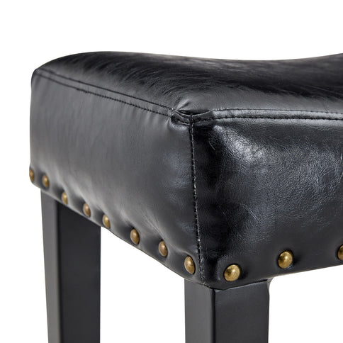 Bar Stool With Brass Nailhead Trim (Set of 2) - Black