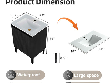 Bathroom Vanity With Ceramic Sink, Floor-Standing Design, Soft-Closing Drawers