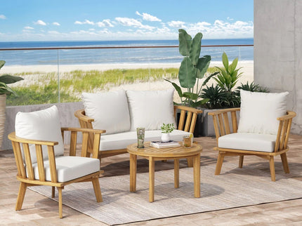 Patio Furniture Set, Outdoor Acacia Wood Patio Club Chair With Table