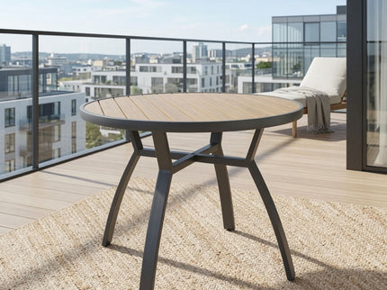 Outdoor Round Patio Table With Slatted Top - Gray