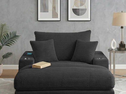 Upholstered Chaise Lounge With Cup Holders USB Port And Pillows