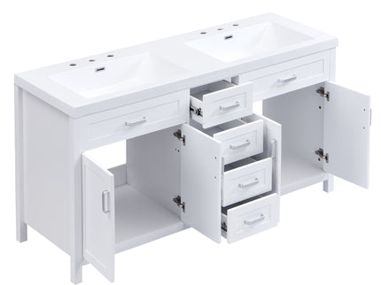 59.1" Minimalist Double Sink Bathroom Vanity With Top, Soft Close Doors & Drawers - White