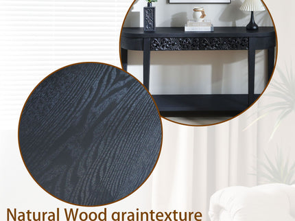 Carved Console Table With Storage Shelf For Living Room - Black