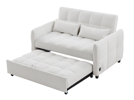 Loveseat Sofa Pull-Out Bed With Adjustable Backrest, 3 USB Ports And 2 Lumbar Pillows For Living Room