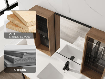 43.5" Mirror Cabinet With Storage, Wall Mounted Medicine Cabinet Frame With Shelves - Imitative Oak