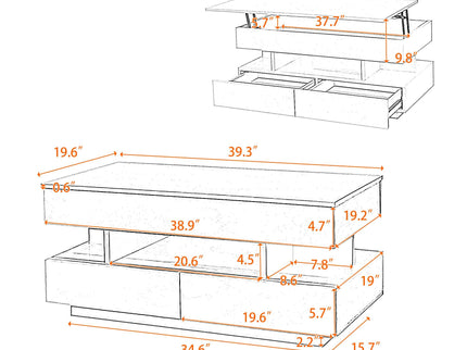 Multi Functional Lift Top Coffee Table With 2 Drawers