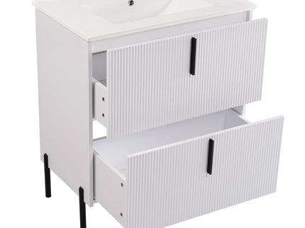 Bathroom Vanity With Ceramic Sink, Fluted Design