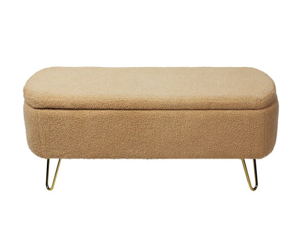 Storage Ottoman Bench For End Of Bed Legs, Modern Camel Faux Fur Entryway Bench Upholstered Padded With Storage For Living Room Bedroom