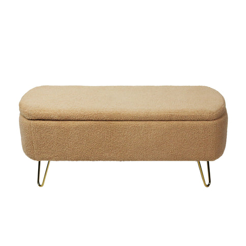Storage Ottoman Bench For End Of Bed Legs, Modern Camel Faux Fur Entryway Bench Upholstered Padded With Storage For Living Room Bedroom