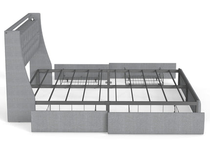 Platform Bed Frame With RGB LED Lights, Charging Station, Storage Headboard & 4 Underbed Drawers