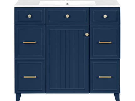 Bathroom Vanity With Ceramic Sink, Soft Close Doors, Adjustable Shelves