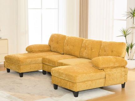 U-Shaped Sectional Sofa 103.5" Fabric Couch With Dual Chaise Lounges, Storage Pockets, Armrest Pillows