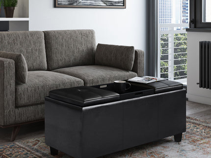 Avalon - Tray Storage Ottoman With Lift Up Lids - Midnight Black