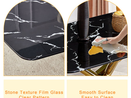 Luxurious Marble Patterned Dining Table With Metal Fork Legs