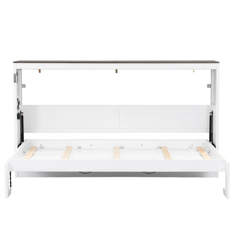 Murphy Bed With LED Light, Foldable Wall Bed Cabinet