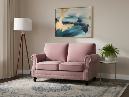 Loveseat Sofa With Nailhead Detail & Turned Legs, 2 Seater Upholstered Couch