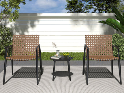 Outdoor Chat Set, 2 Chairs & Side Table - Black / Brown