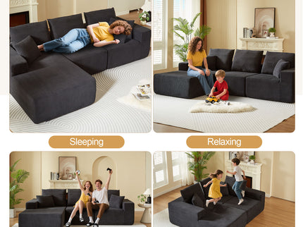 Modular Sectional Sofa With Chaise, L Shaped Cloud Couch With Deep Seat, Sectional Couches For Living Room - Black