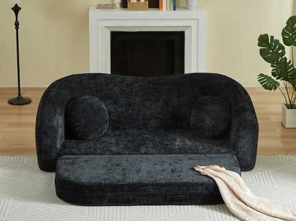 Curved Convertible Sofa, 2 In 1 Frameless Folding Sofa Bed With Pull Out Base And Deep Seat