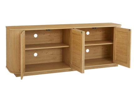 Contemporary Wave Shaped TV Stand With Rattan Doors