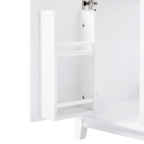 Bathroom Vanity Cabinet Only, 3 Drawers & 4 Doors & Double Layer Shelves - White
