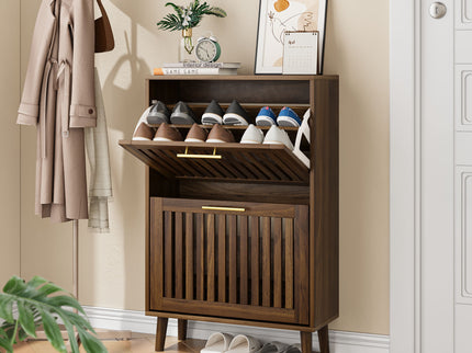 Medieval Modern Shoe Cabinet With 2 Flip Drawers And Fence Design