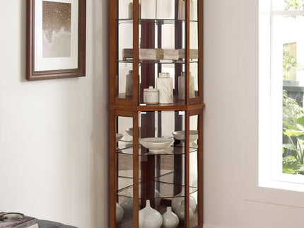 6 Shelf Corner Curio Display Cabinet With Lights, Mirrors And Adjustable Shelves (E26 Light Bulb Not Included)
