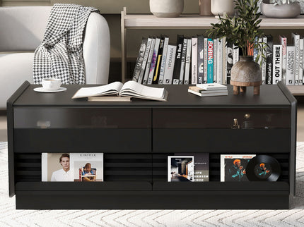 Modern Rectangle Coffee Table With 4 Drawers And 2 Display Shelves