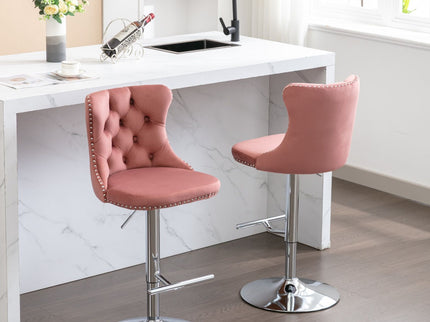 Swivel Barstools Adjusatble Seat Height From 25-33", Modern Upholstered Base Bar Stools With Backs Comfortable Tufted For Home Pub And Kitchen Island (Set of 2)