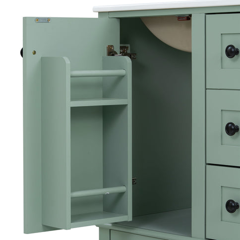 Bathroom Vanity With Integrated Basin, Soft Close Drawers, Door Mounted Double Layer Shelf