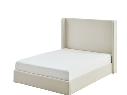 Carmen - King Size Upholstered Wingback Bed - Ivory