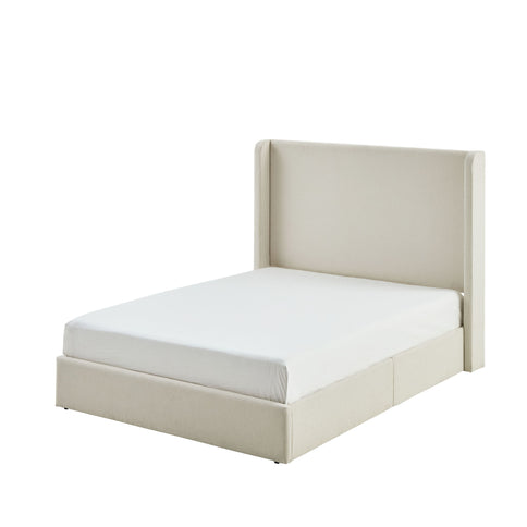 Carmen - King Size Upholstered Wingback Bed - Ivory
