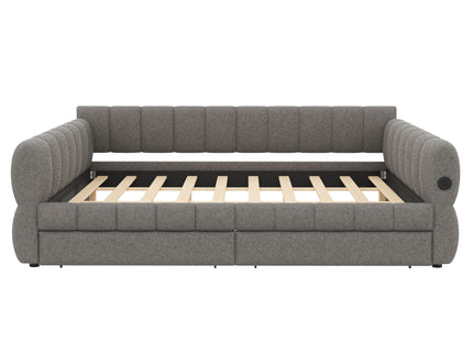 Upholstered Platform Bed With USB Charging And 2 Storage Drawers