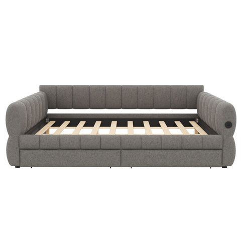 Upholstered Platform Bed With USB Charging And 2 Storage Drawers