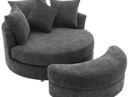 360° Swivel Accent Barrel Chair With Storage Ottoman & 4 Pillows, Modern Leisure Chair Round Accent For Living Room