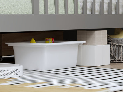 Bed With Headboard Storage Rack, 2 Under Bed Drawers, 3 Side Guardrails For Safety