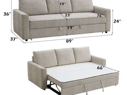 Leira - Linen Pull Out Sleeper Sofa - Beige