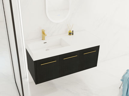 Contemporary 48" Wall Mounted Bathroom Vanity With Resin Sink And Soft Closing Doors And Line - Black Chestnut