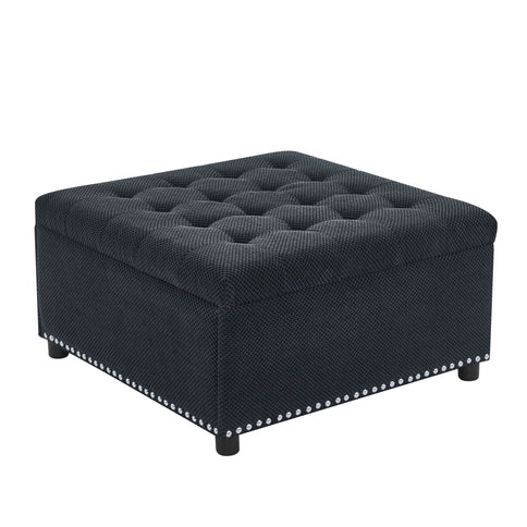 Square Tufted Storage Ottoman With Nailhead Trim