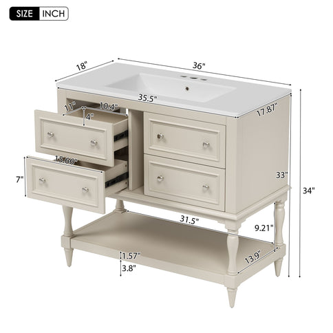 Bathroom Vanity With Medicine Cabinet, Storage Cabinet With 4 Drawers, Adjustable Shelf Mirror