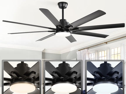52" Smart Ceiling Fan With 8 Blades, Voice Remote Control, 6 Wind Speeds, LED Light - Black