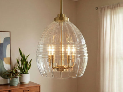 Zen - 5 Pendant Chain Hanging Light - Clear / Gold