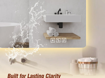 Wall Mounted LED Lighting Mirror With 3 Color Lighting, Dimming, Waterproof, Anti Fog, Touch Switch - Silver