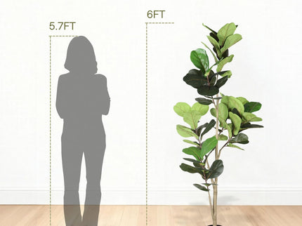 6Ft Real Touch Fake Fiddle Leaf Fig Tree In Pot, Indoor Decor For Home - Green Leaves