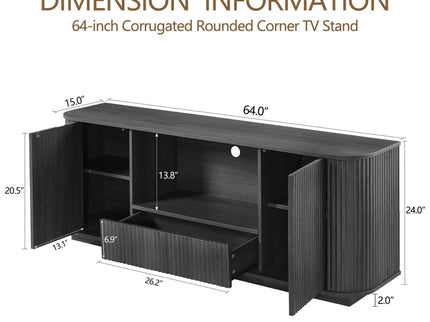Modern Wavy TV Stand Rounded Sideboard With Storage Cabinet